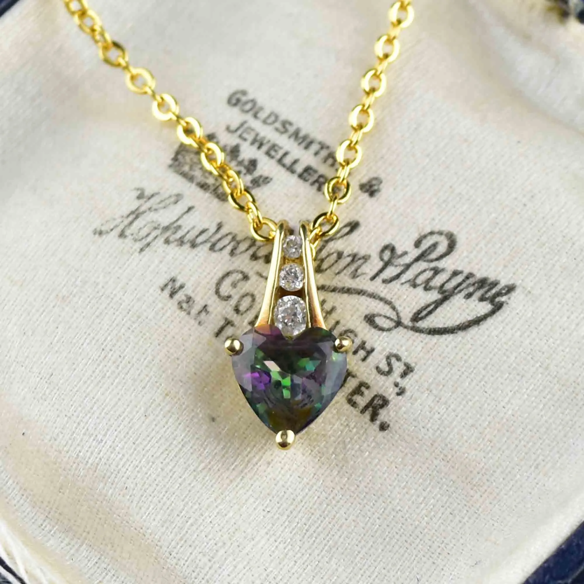 10K Gold Mystic Topaz Heart Pendant Necklace