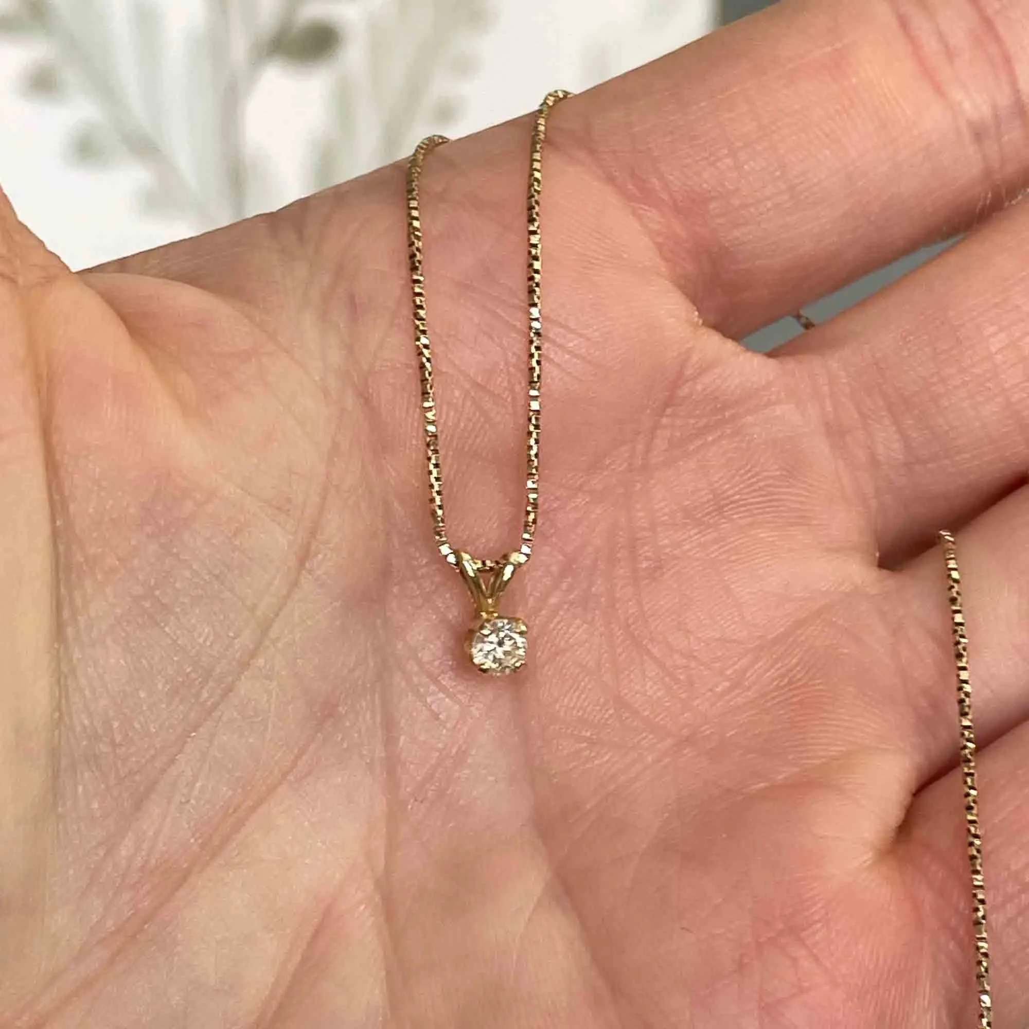 14K Gold Classic Solitaire Diamond Pendant Necklace