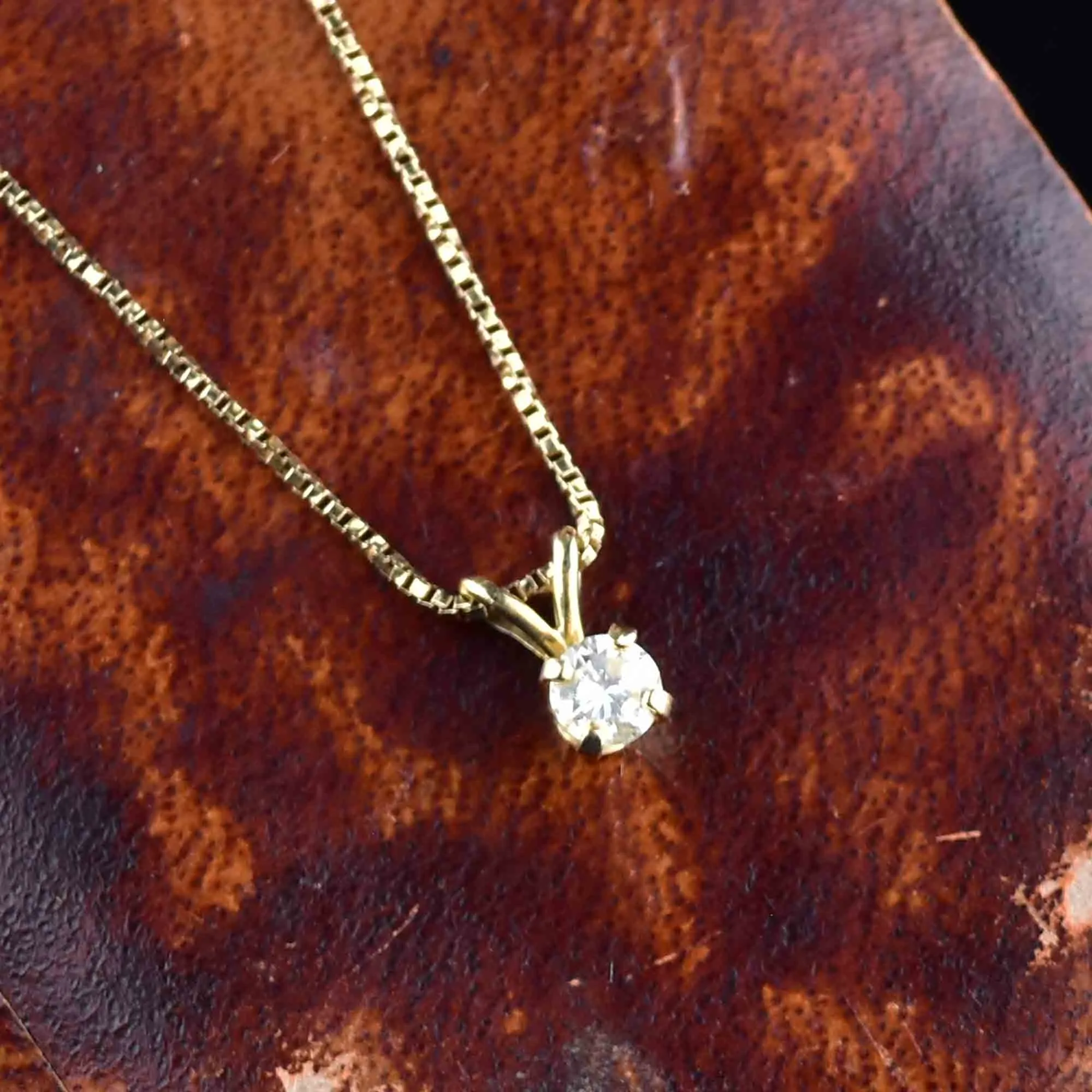 14K Gold Classic Solitaire Diamond Pendant Necklace