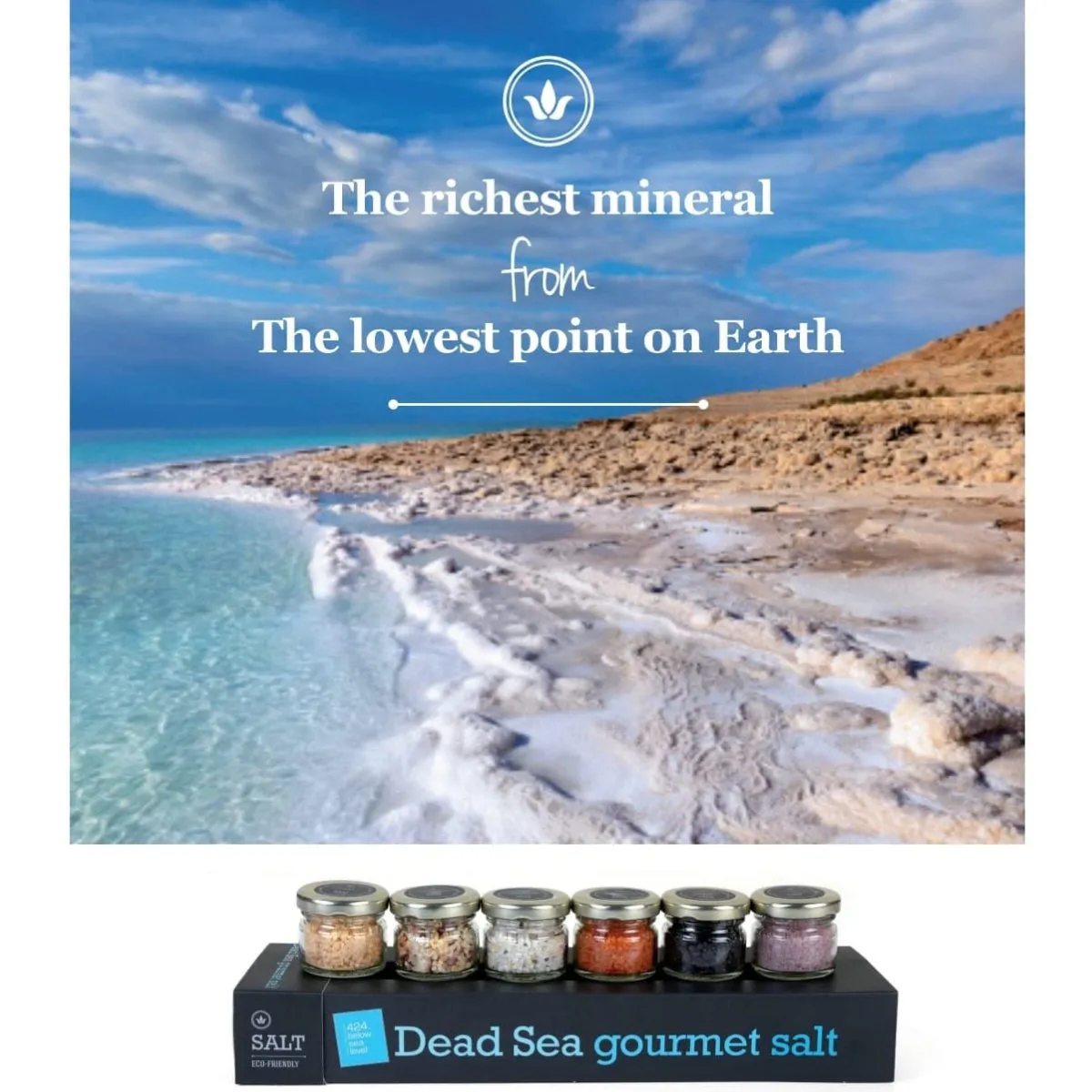 4 mix mini jars Of Gourmet Salt From The Dead Sea