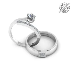 925 Pure Starling Silver Cubic Zircon Solitaire Ring and  Classy Status Special Couple's Ring