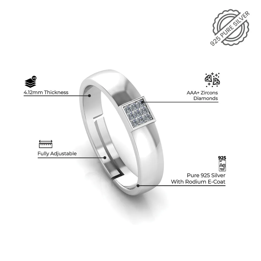 925 Pure Starling Silver Cubic Zircon Solitaire Ring and  Classy Status Special Couple's Ring