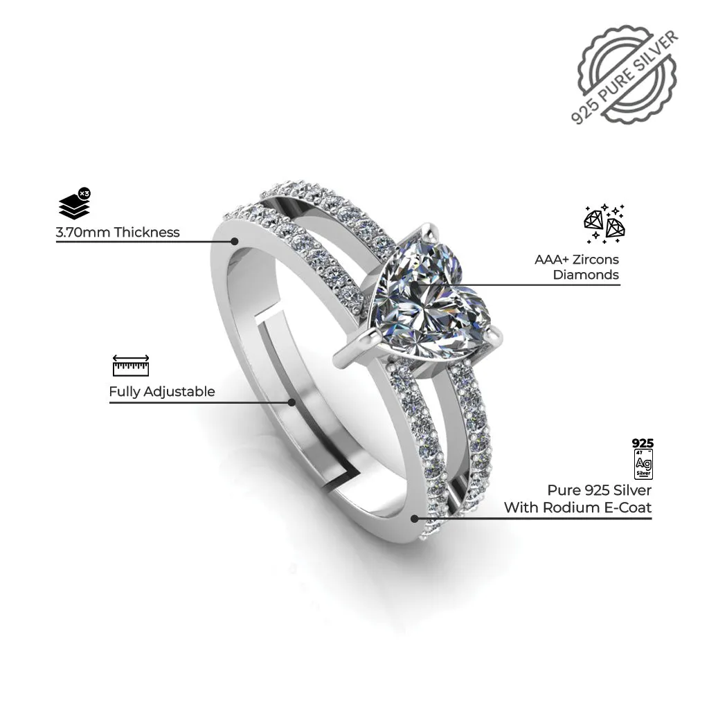 925 Pure Sterling Silver Heart Shape Royal and Stardom Mens Couple's Ring