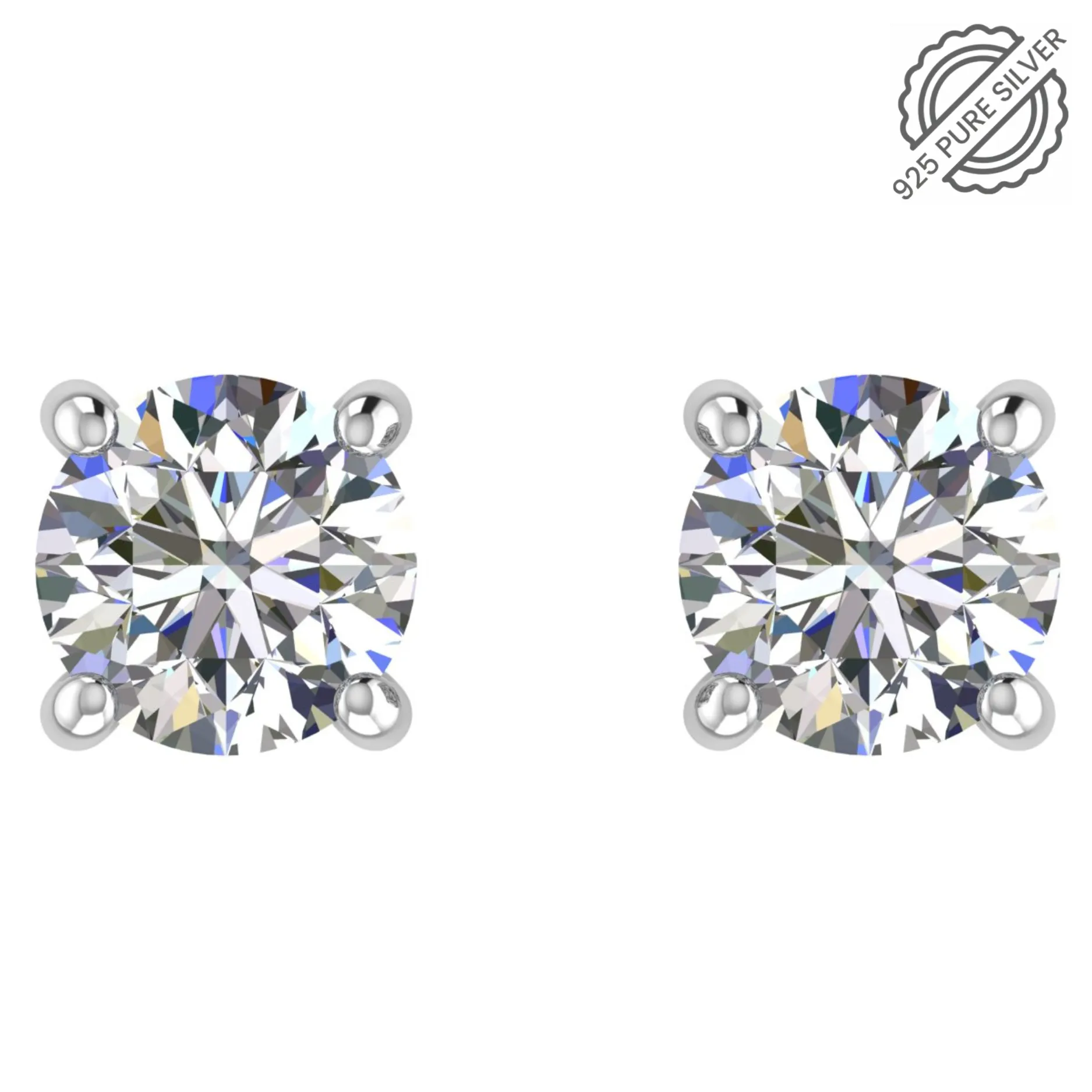 925 Sterling Silver Classic Diamond Stud Earrings for Women and Girls