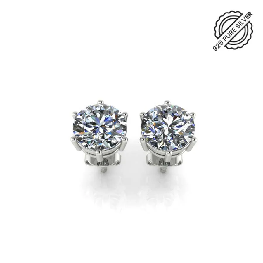 925 Sterling Silver Classic Solitaire diamond Stud Earrings for Women and Girls