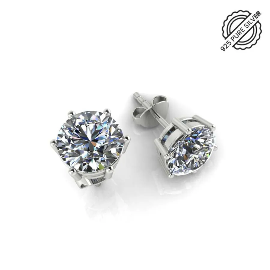 925 Sterling Silver Classic Solitaire diamond Stud Earrings for Women and Girls