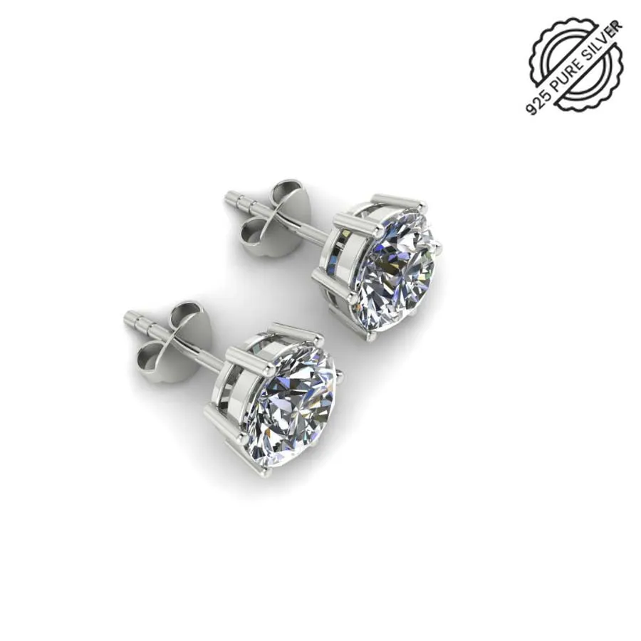 925 Sterling Silver Classic Solitaire diamond Stud Earrings for Women and Girls