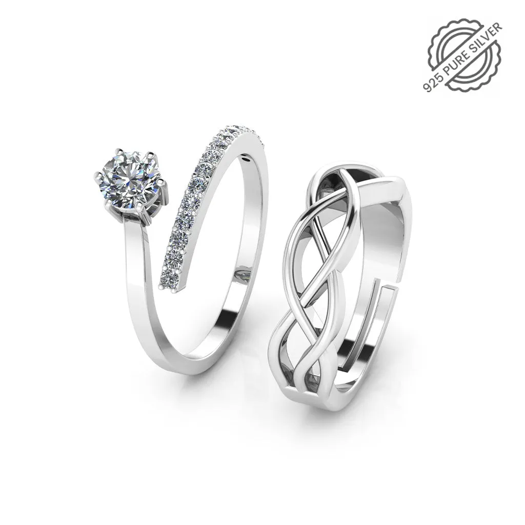 925 Sterling Silver Cubic Zircon Solitaire and Celtic Knot Couple's Ring