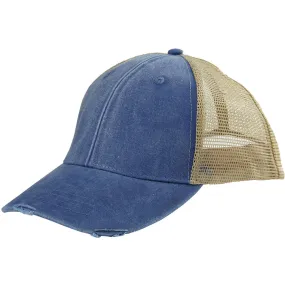 Adams Men's Royal/Tan 6-Panel Pigment-Dyed Distressed Trucker Cap