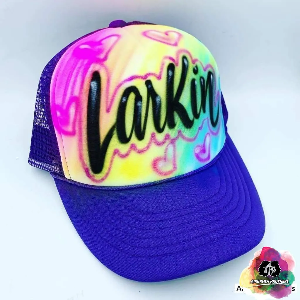 Airbrush Rainbow with Hearts Hat Design