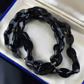 Antique Large Chain Link Whitby Jet Mourning Necklace