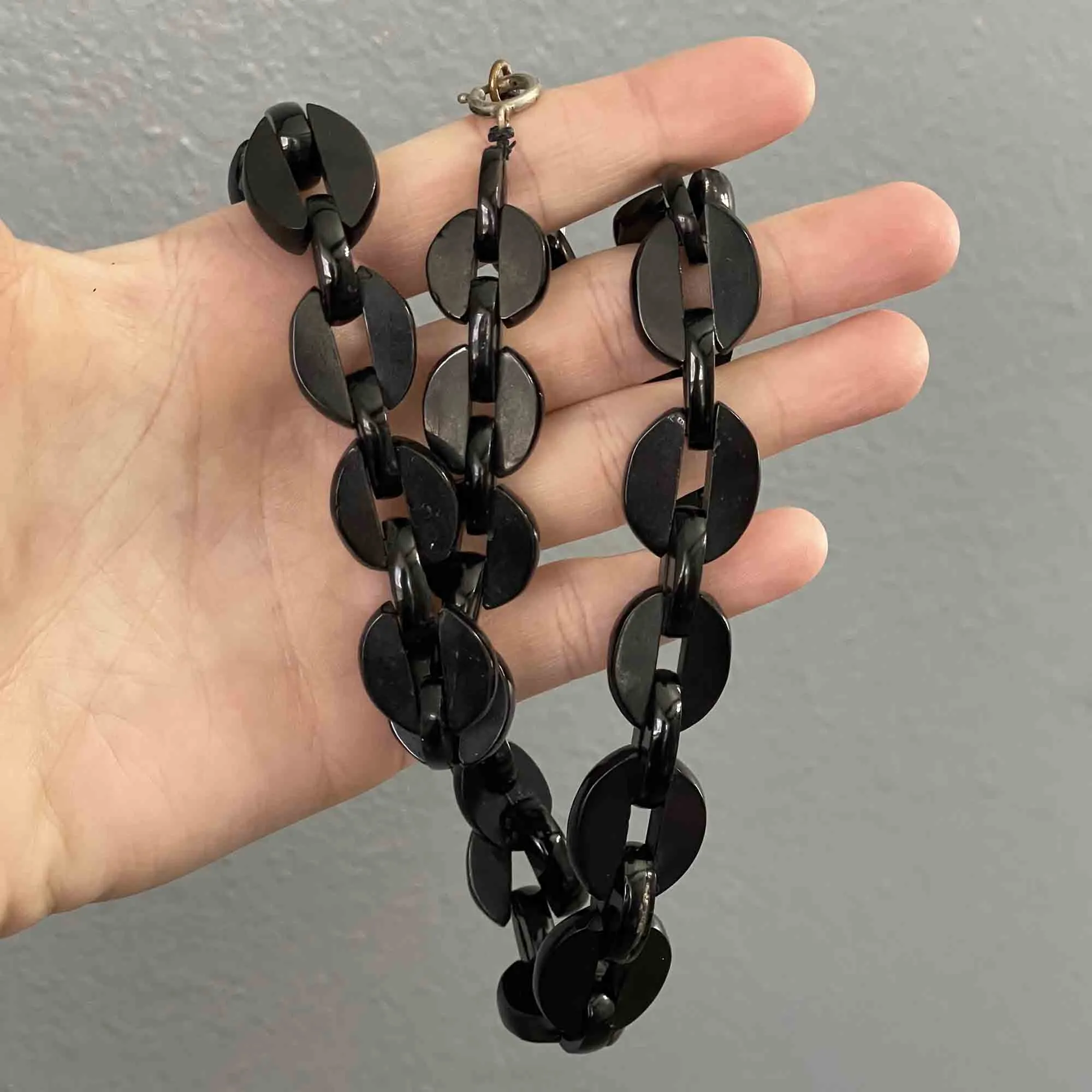 Antique Large Chain Link Whitby Jet Mourning Necklace