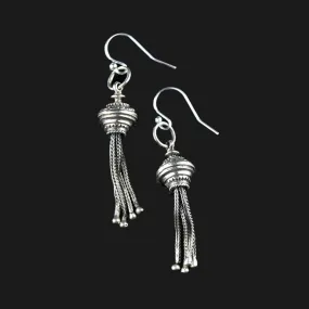 Antique Silver Albertina Watch Chain Tassel Fob Earrings