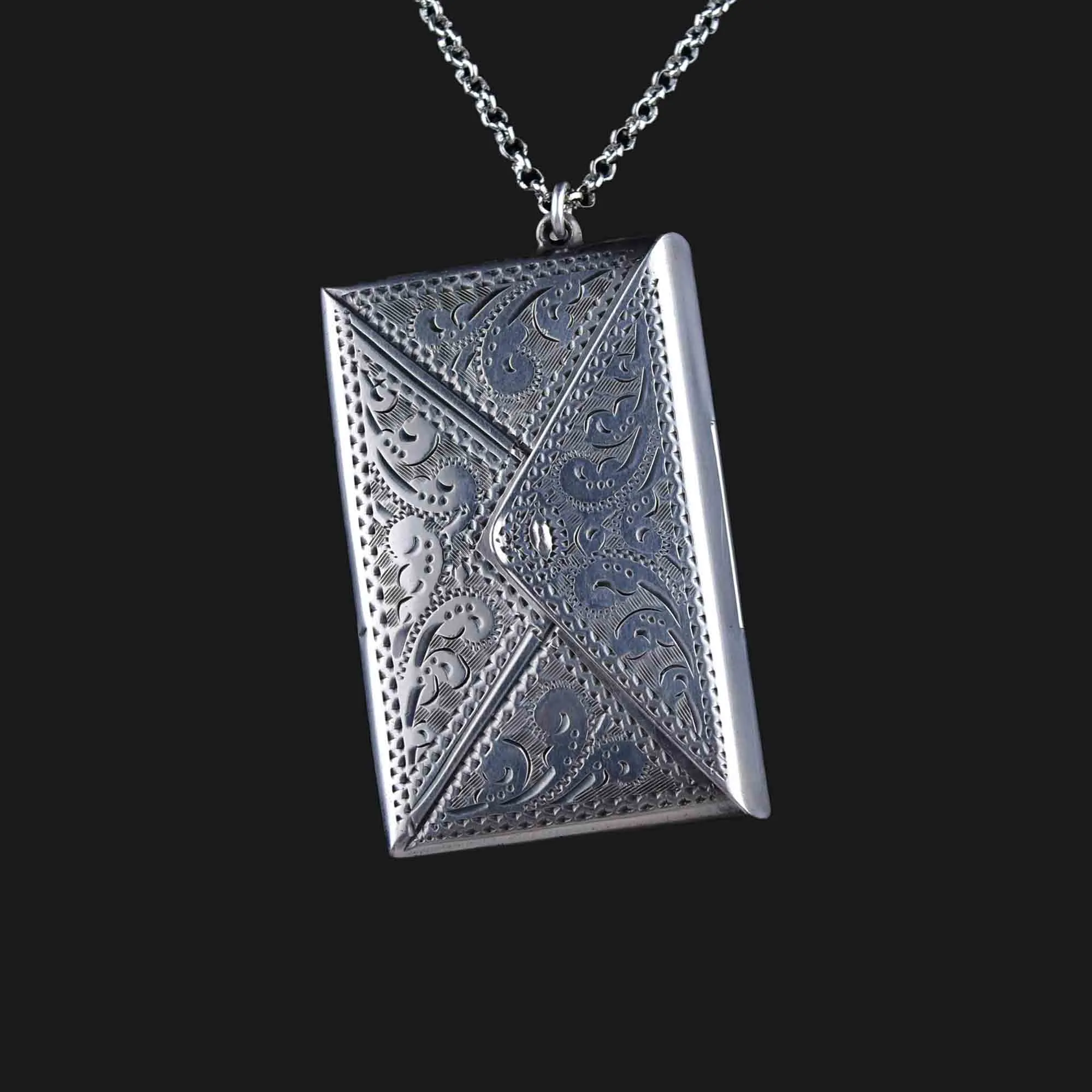 Antique Silver Stamp Holder Fob Pendant Necklace