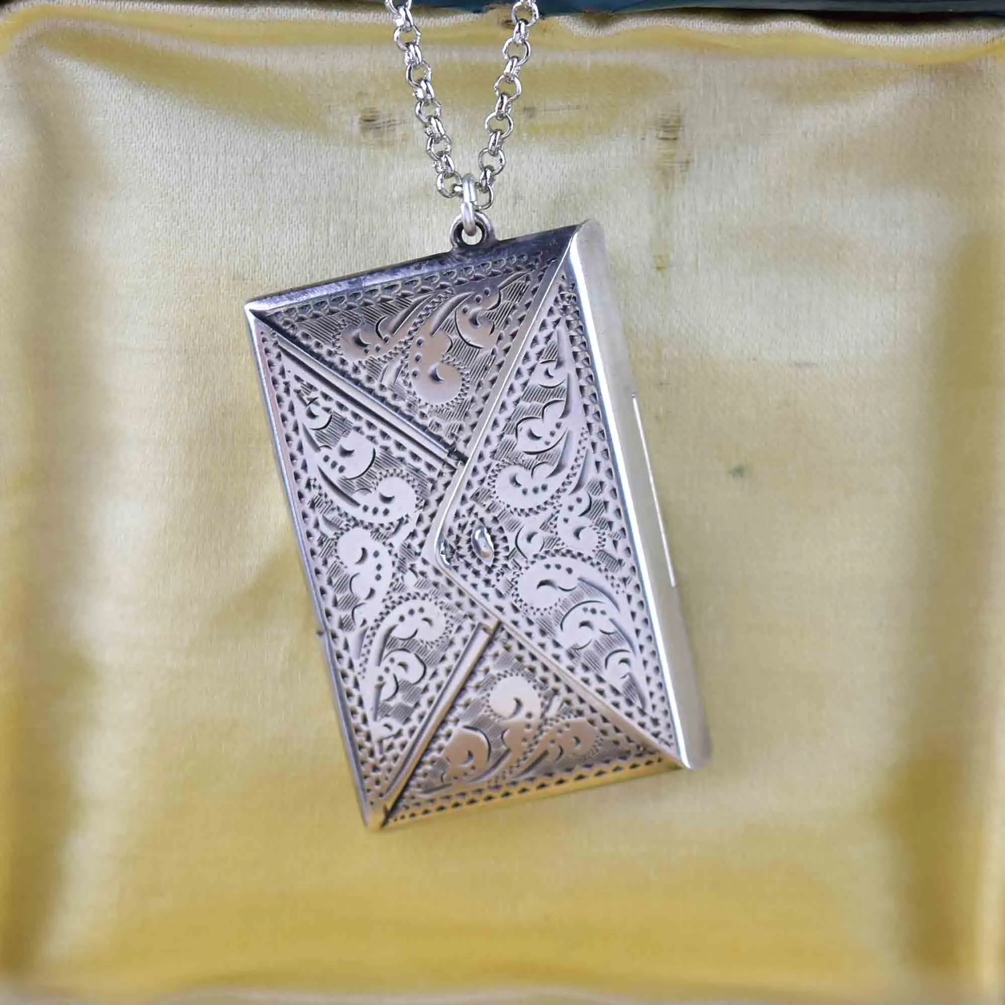 Antique Silver Stamp Holder Fob Pendant Necklace