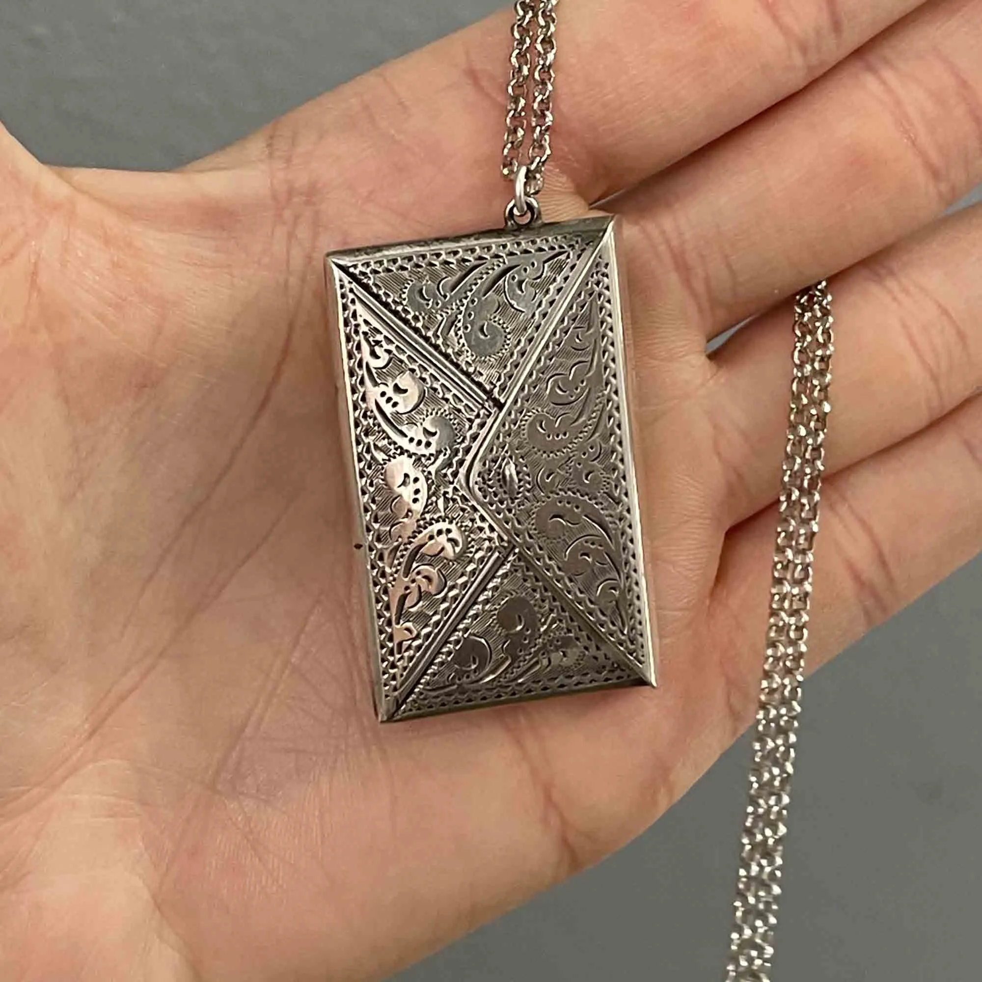 Antique Silver Stamp Holder Fob Pendant Necklace