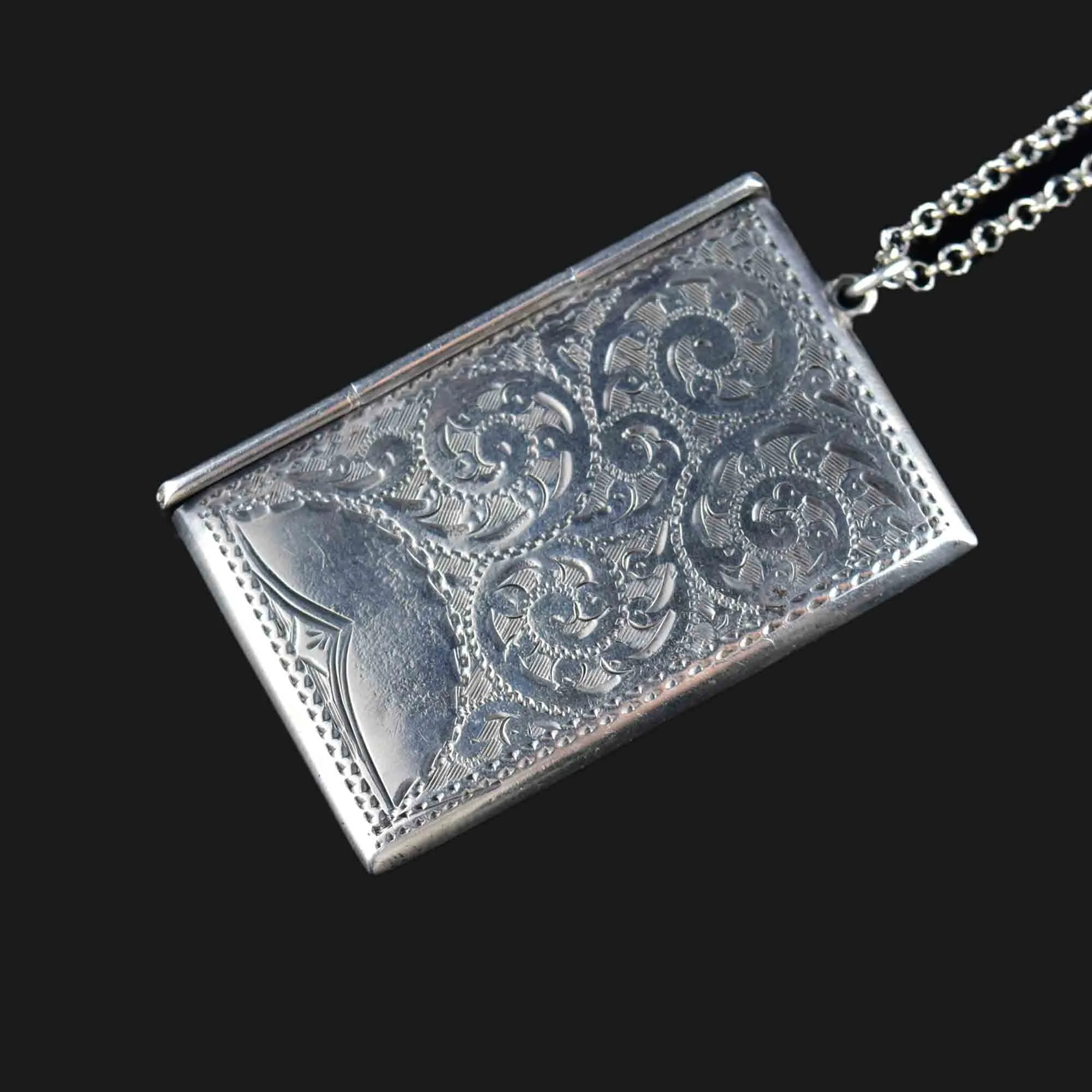 Antique Silver Stamp Holder Fob Pendant Necklace