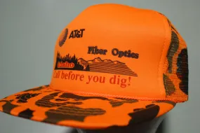 AT&T Orange Camo Call Before You Dig Vintage 80's Adjustable Back Snapback Hat