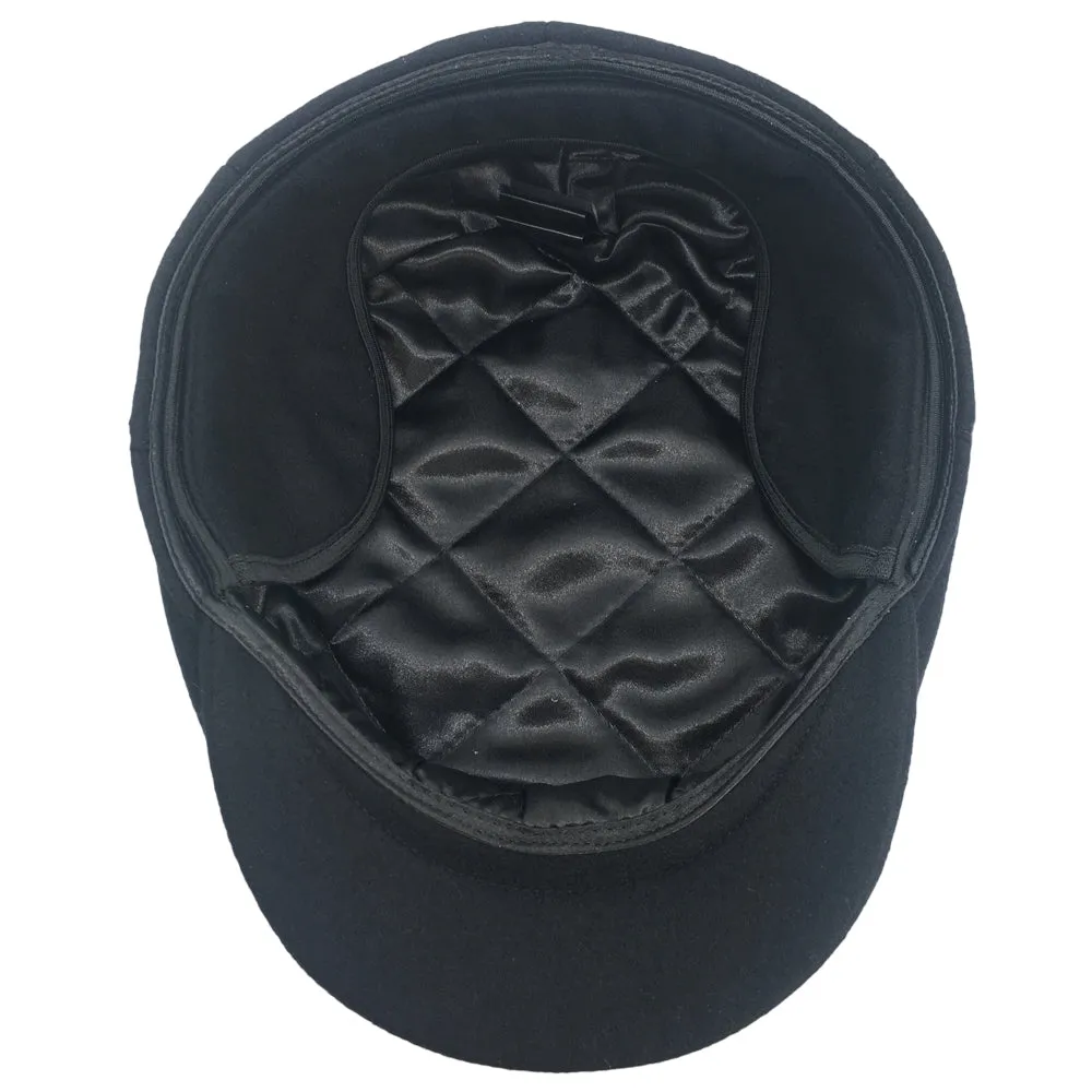 Black Soft Wool Driving Cap with Ear Flaps