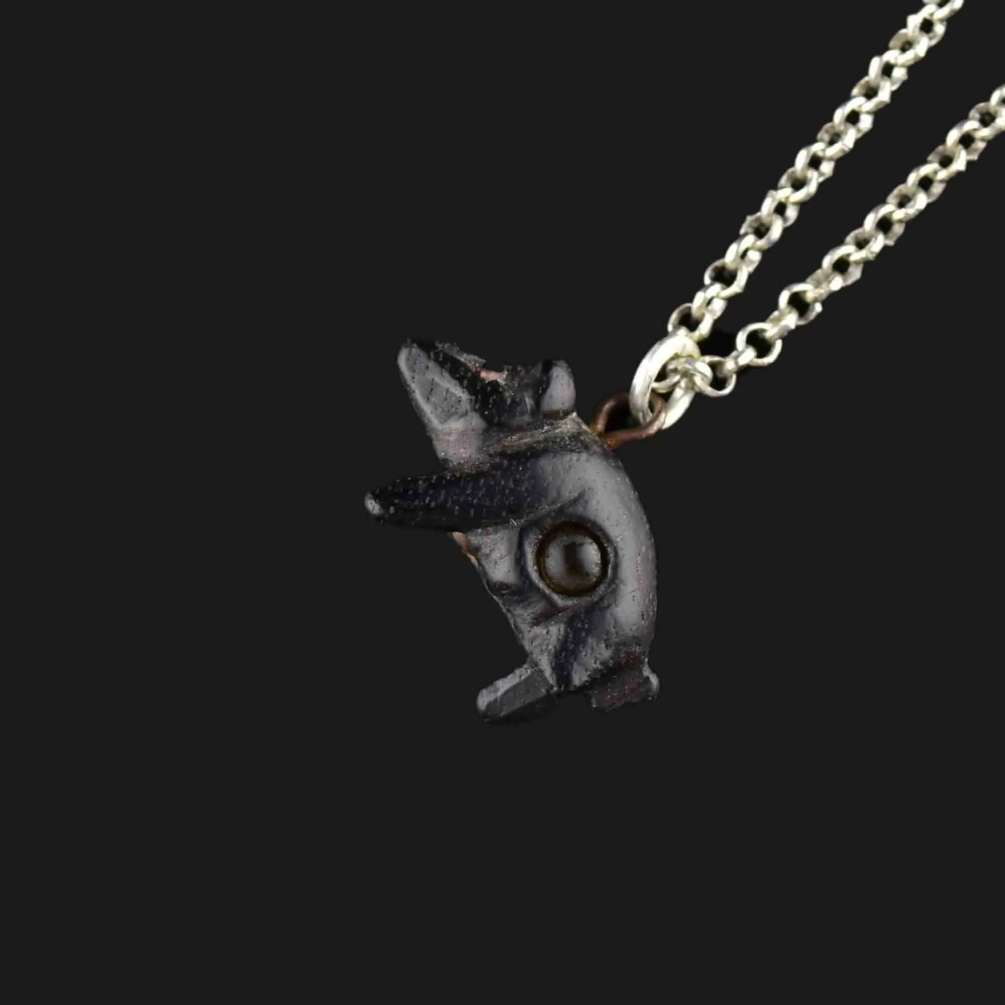 Carved Irish Bog Oak Stanhope Pig Pendant Necklace