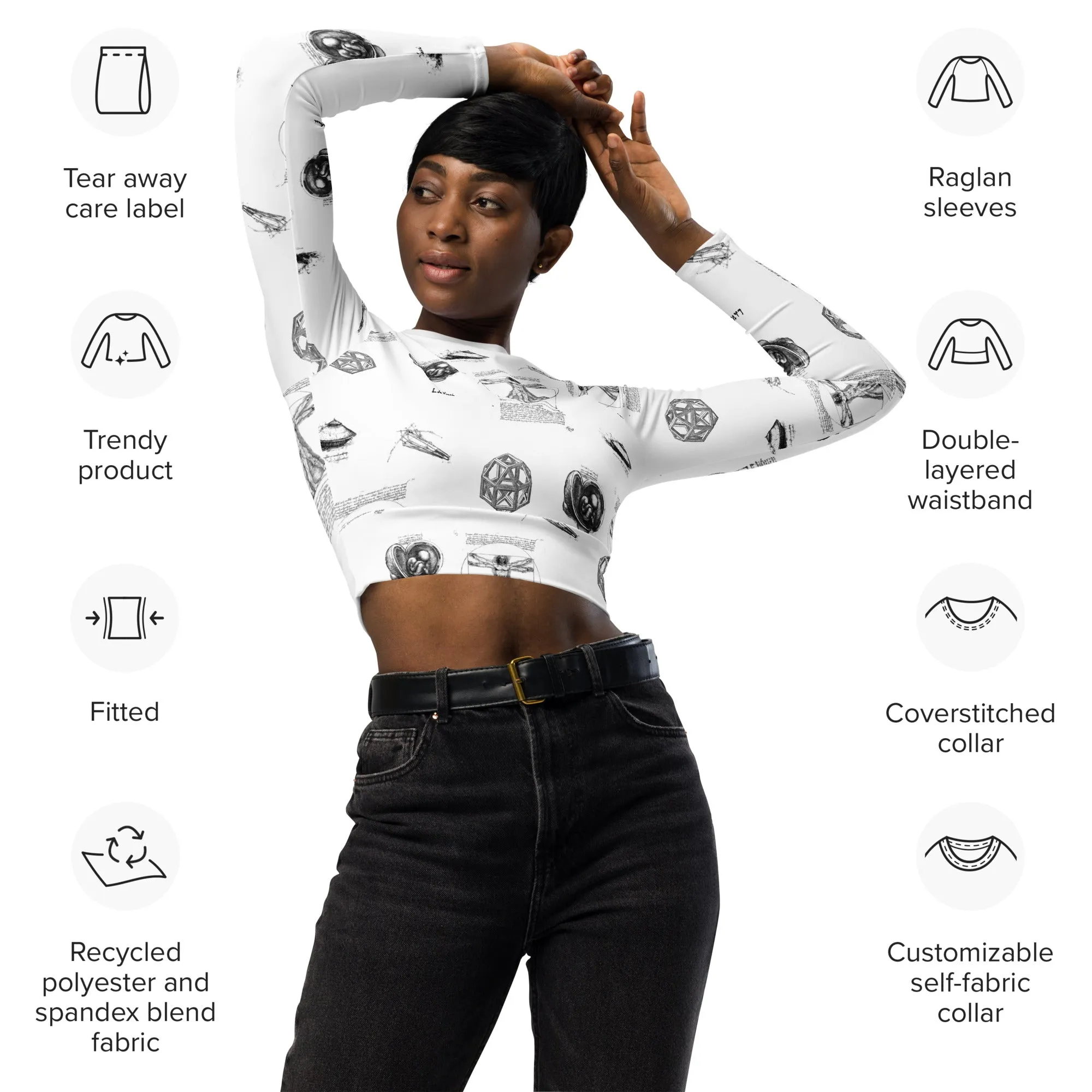 Da Vinci Collage Recycled long-sleeve crop top