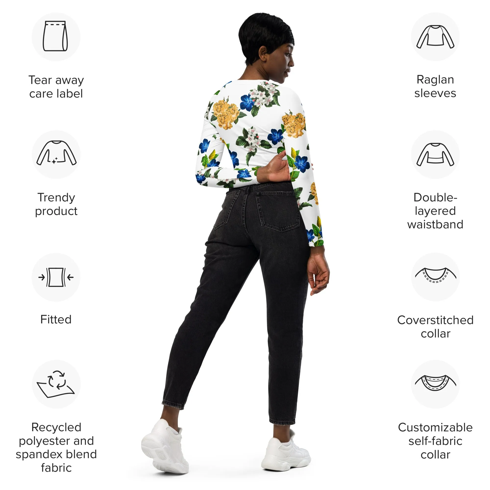 Floral Moments Recycled long-sleeve crop top