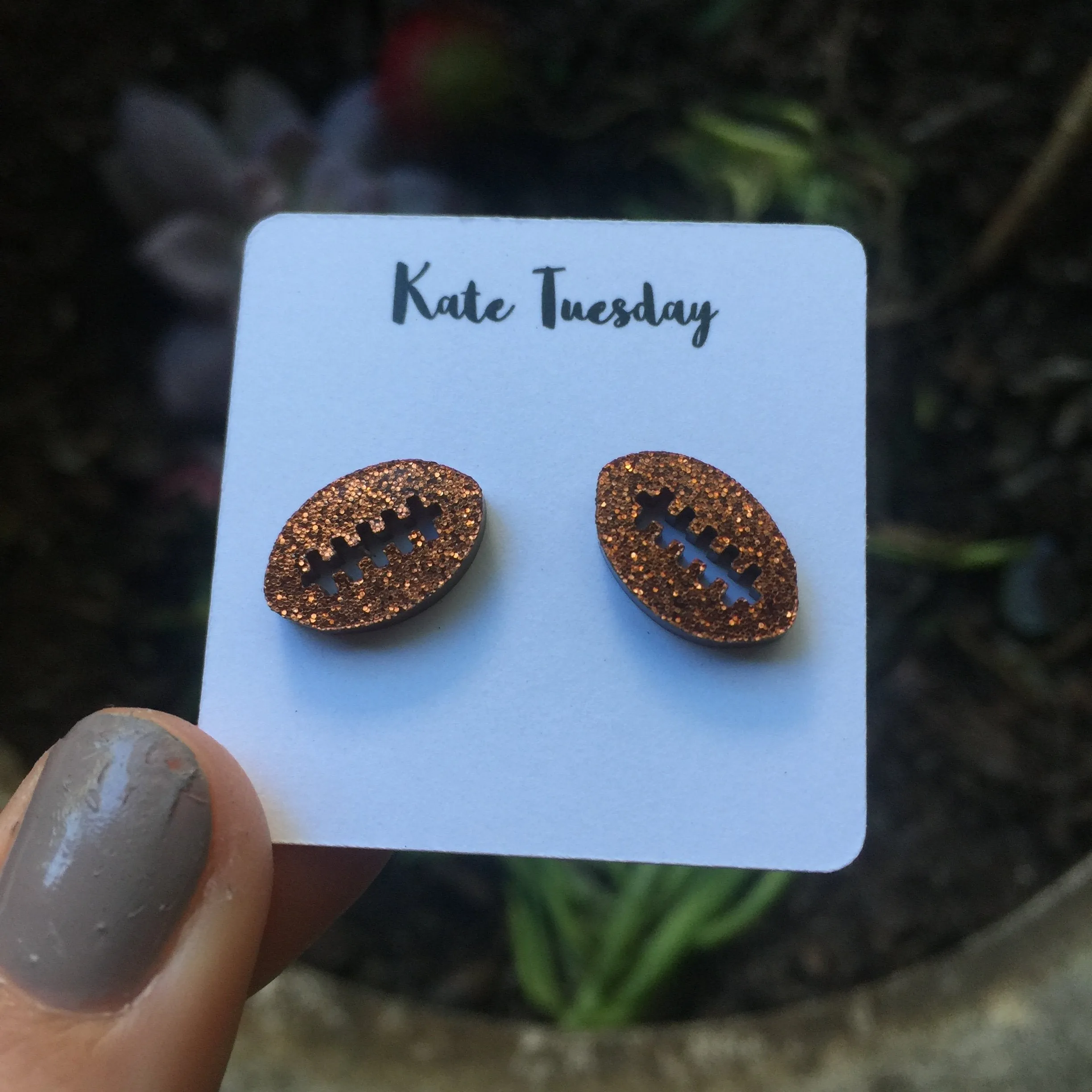 Football Copper Sparkly Stud Acrylic Earrings