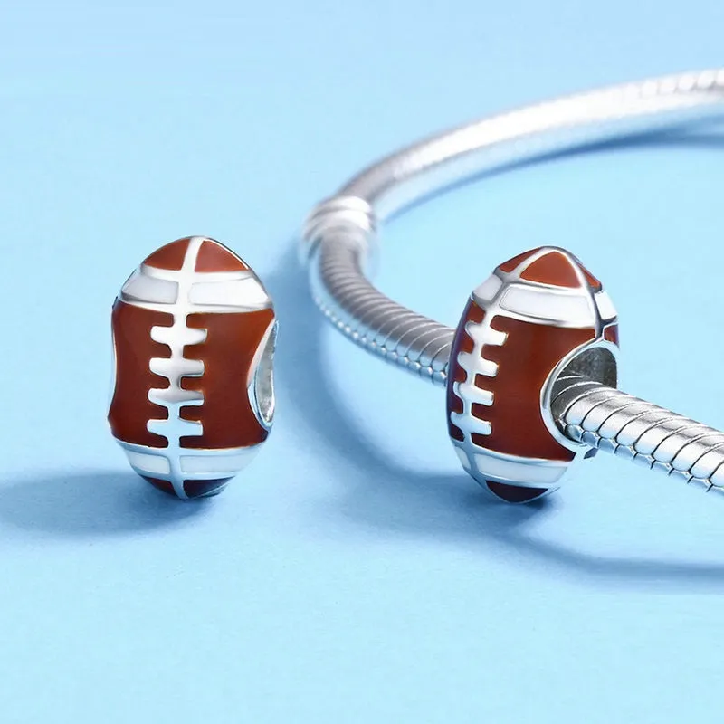 Football Fanatic Brown Enamel Football Charm 925 Sterling Silver