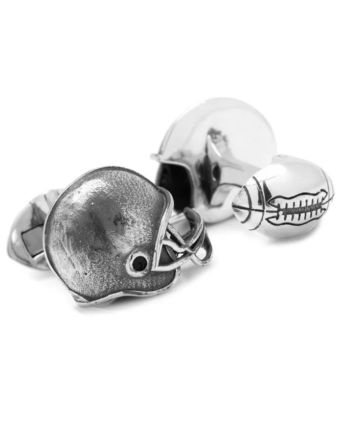 Football Helmet Cufflinks - Sterling Silver - Football Backing Closure