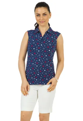 IBKUL Celebration Print Sleeveless Polo