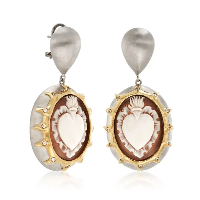 Italian Cameo Flaming Heart Earrings