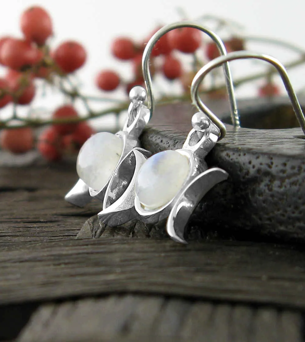 Little Triple Moon Drop Earrings, Handmade - Your Choice of Stone