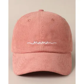 Mama Embroidered Lettering Corduroy Baseball Cap in Mauve