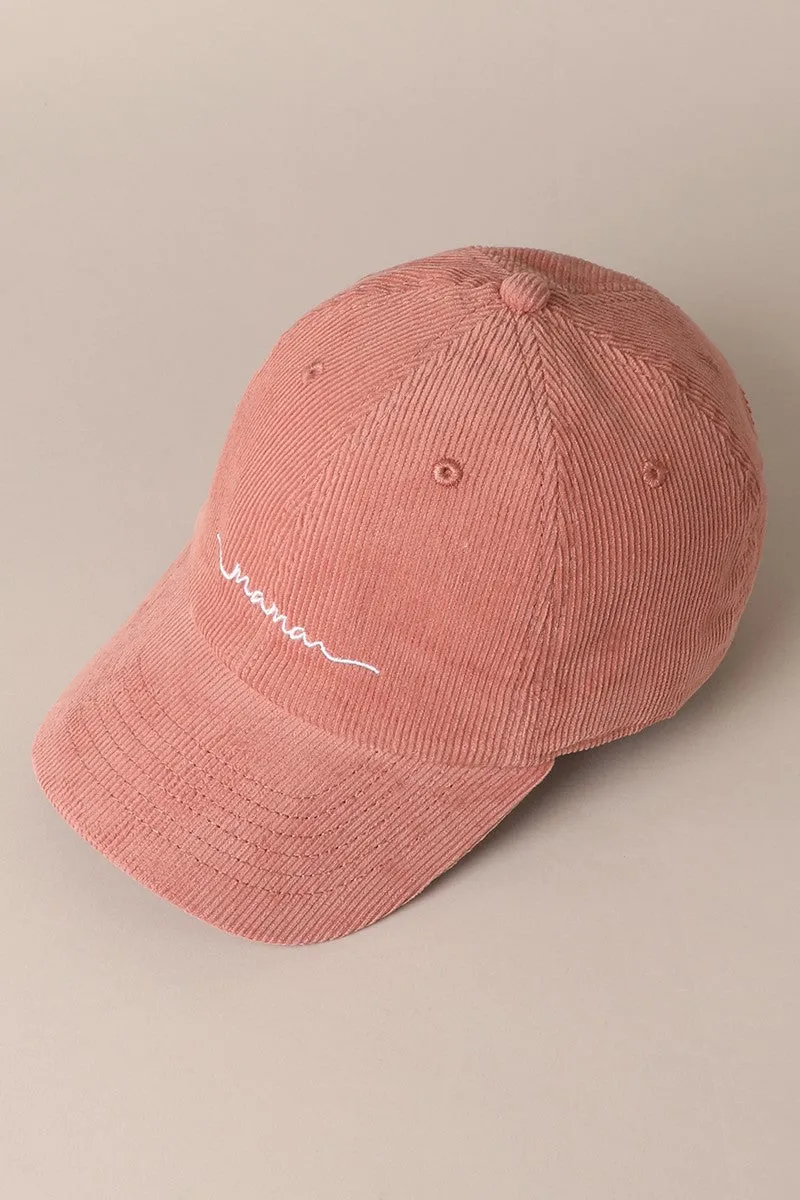 Mama Embroidered Lettering Corduroy Baseball Cap in Mauve