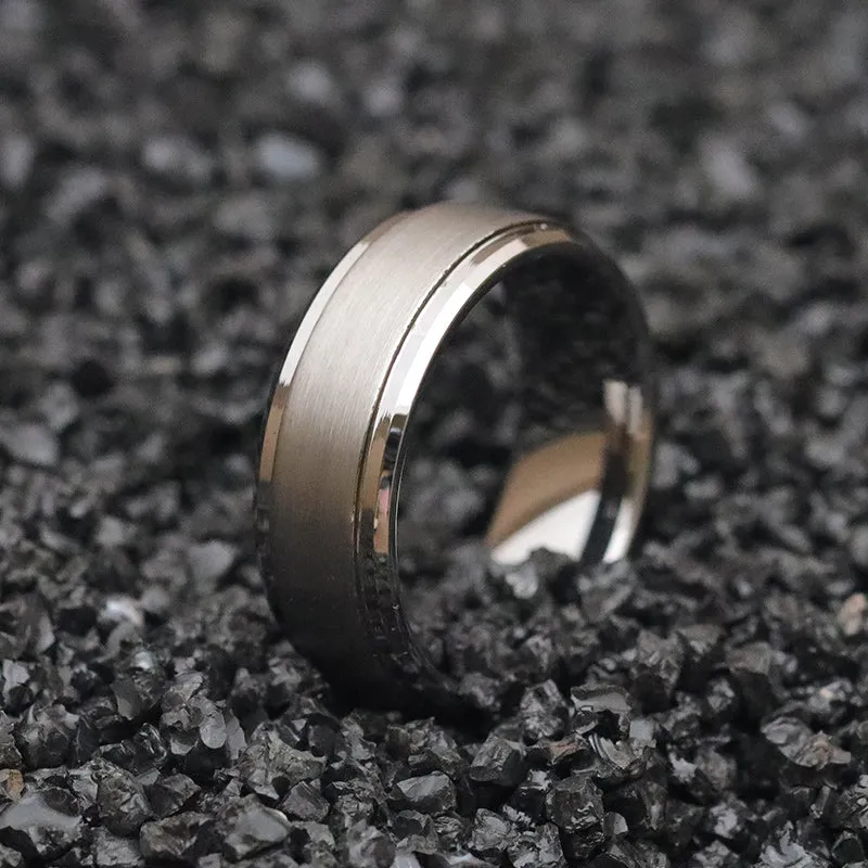 Matching Set " His 8MM " & " Her's 6MM " Brushed Center Step Edge Tungsten Carbide Wedding Band Ring Set