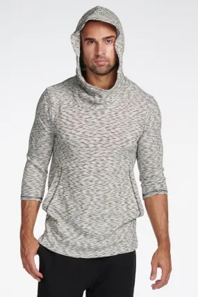 Men's Cambridge 3/4 Sleeve Cowl Neck Visor Hoodie Sweater - Variegated Ivory/Black