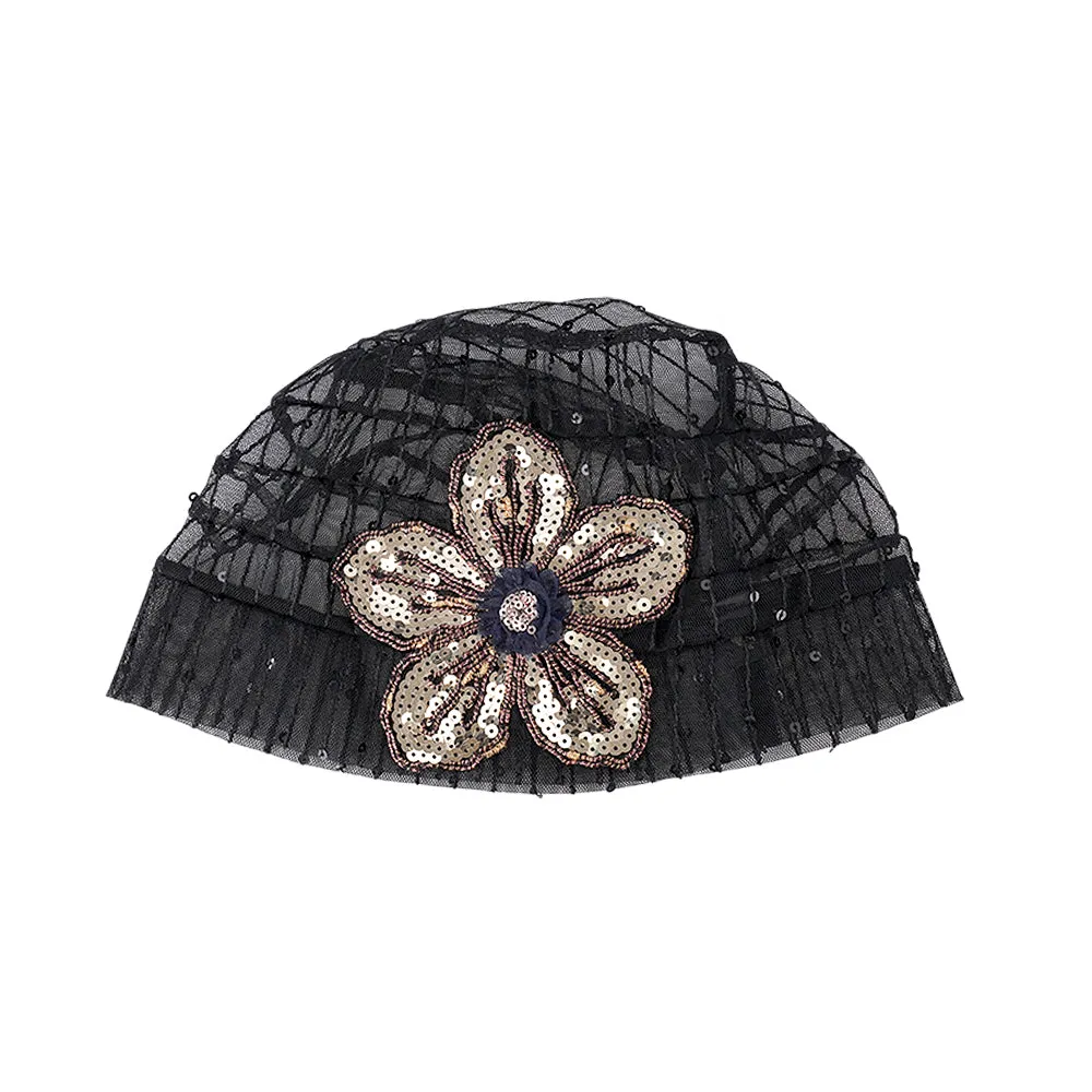 MESH SEQUIN FLOWER HAT