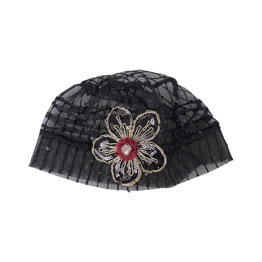 MESH SEQUIN FLOWER HAT