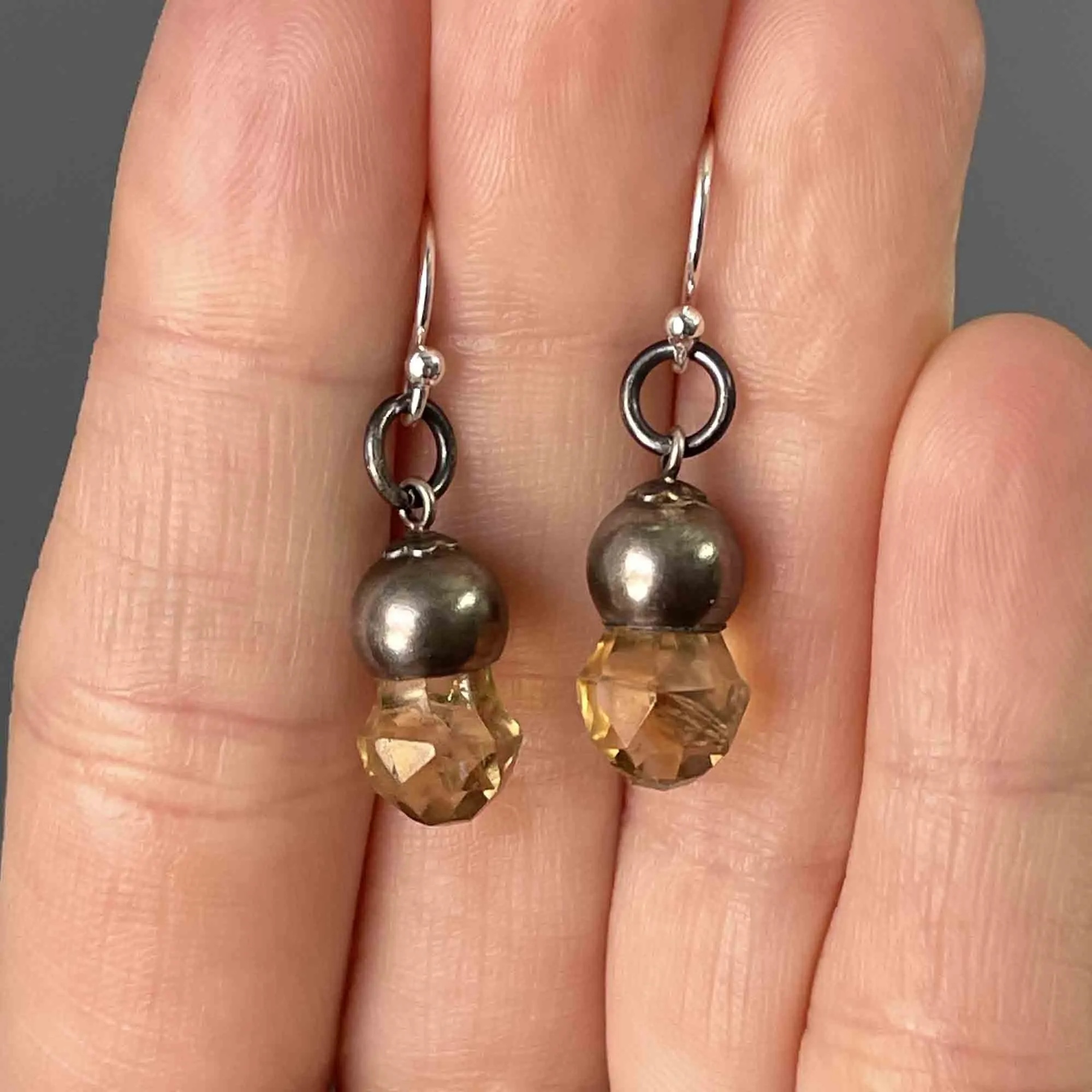 Silver Scottish Citrine Thistle Drop Earrings