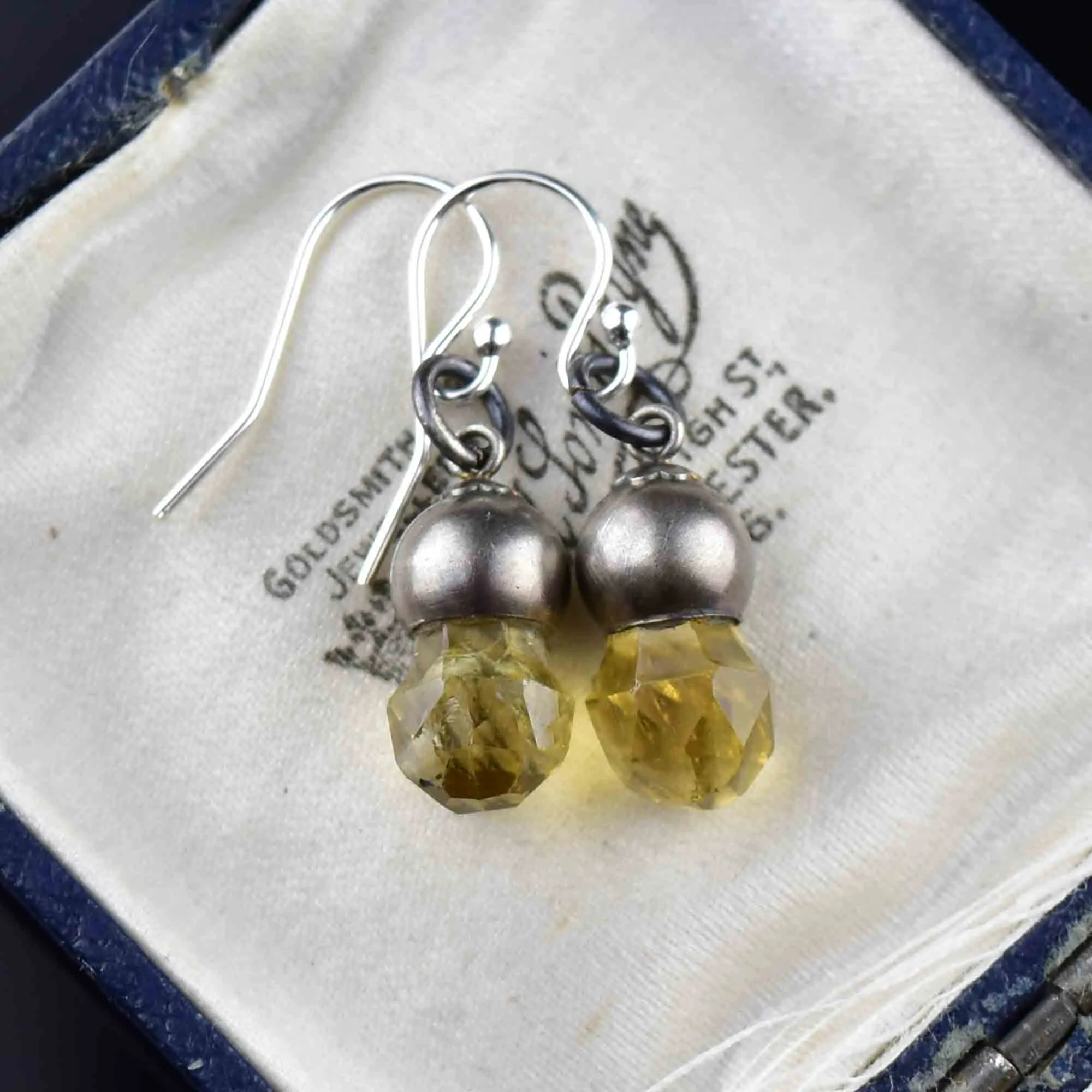 Silver Scottish Citrine Thistle Drop Earrings