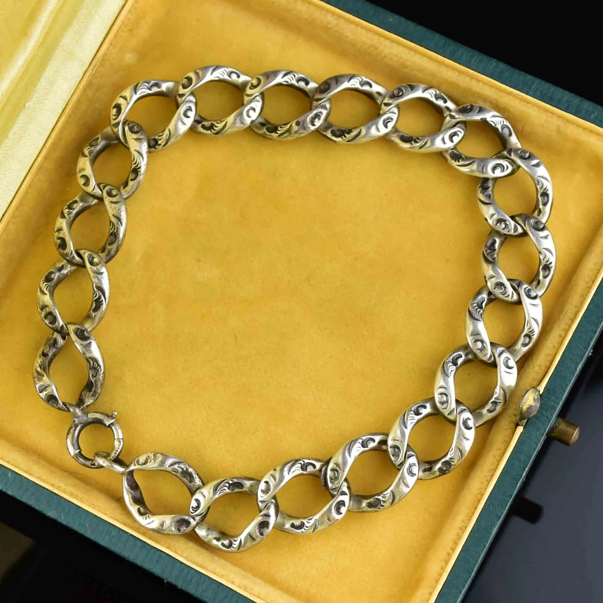 Sterling Silver Repousse Curb Link Bracelet