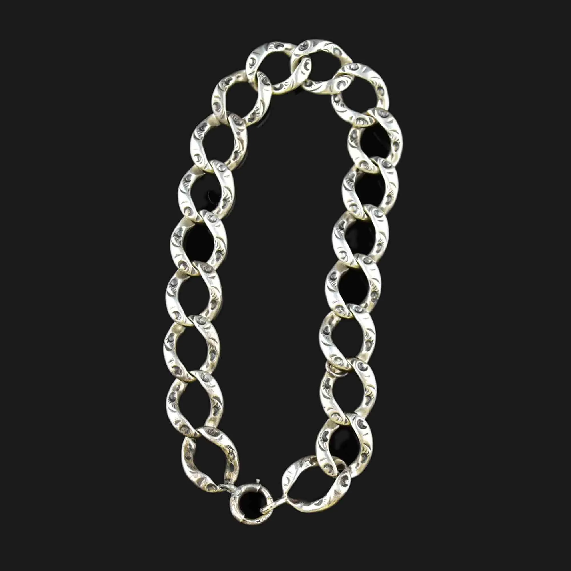 Sterling Silver Repousse Curb Link Bracelet