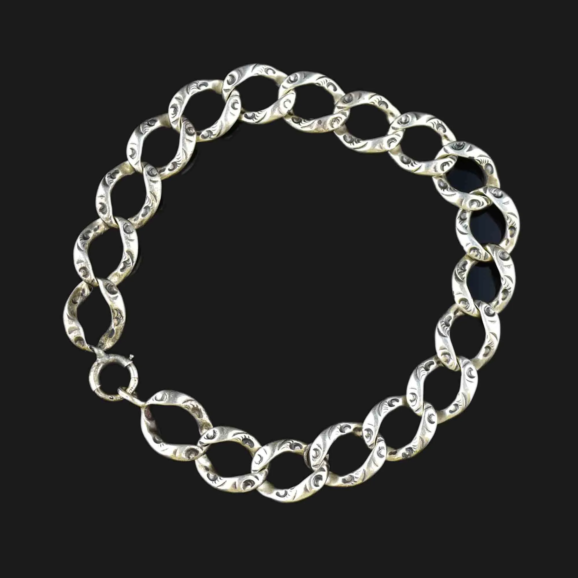 Sterling Silver Repousse Curb Link Bracelet