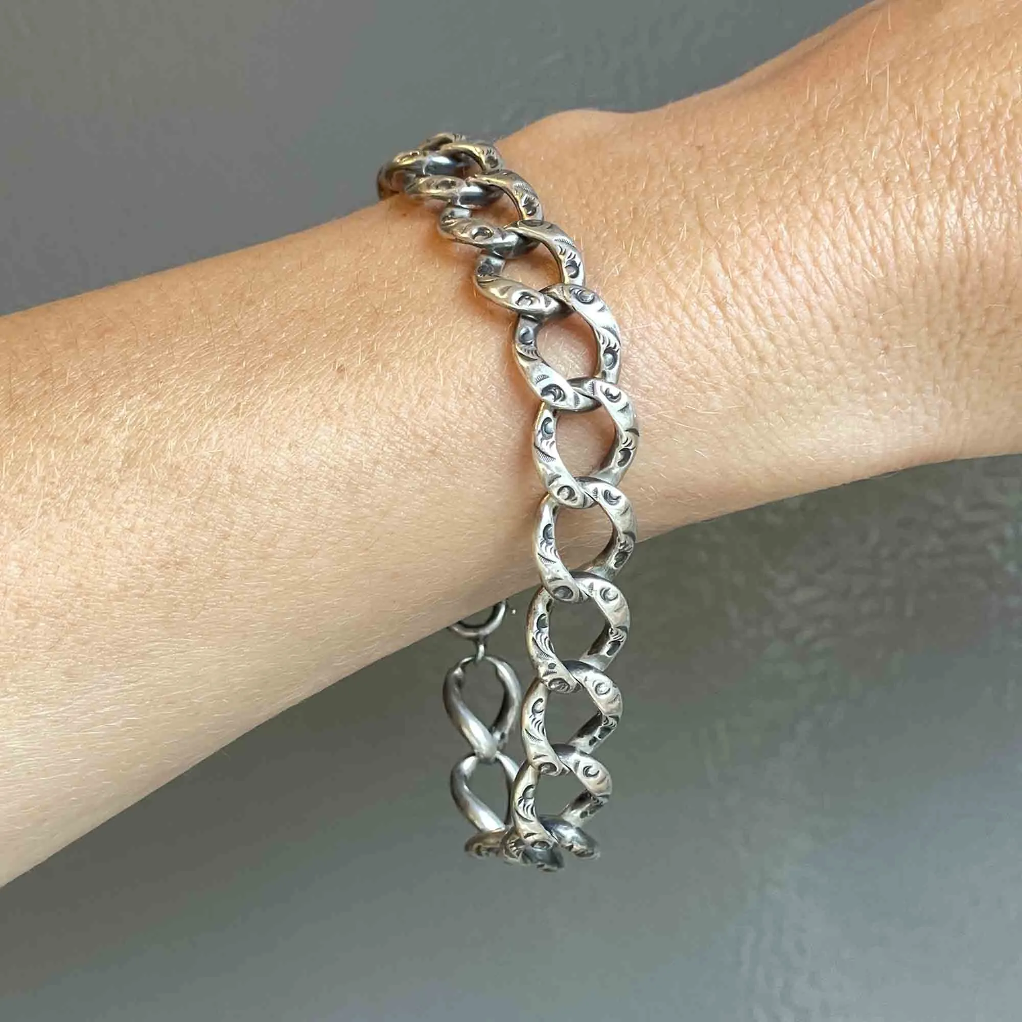 Sterling Silver Repousse Curb Link Bracelet