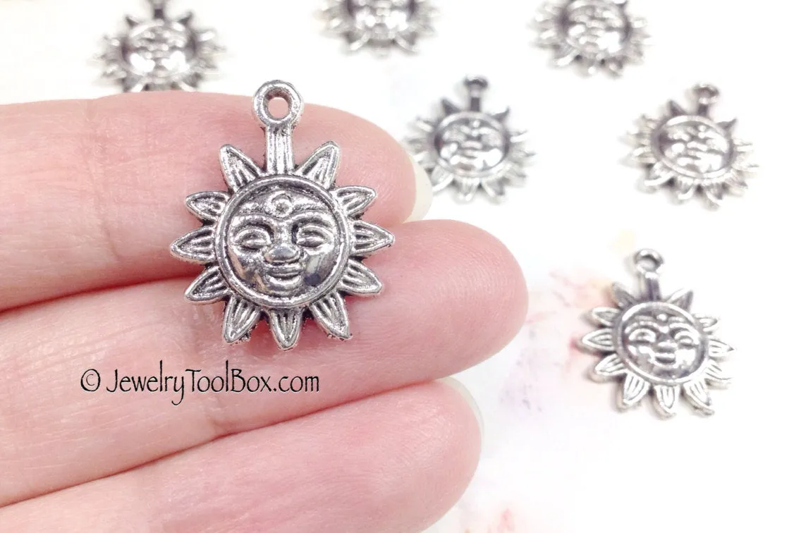 Sun Charms, Antique Silver, Third Eye Motif, Lead Free, 21x17mm, Lot Size 18, #1051