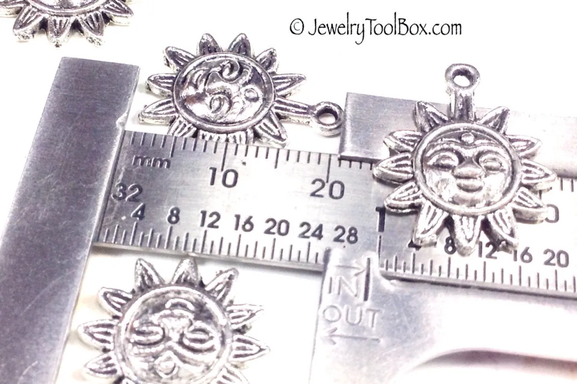 Sun Charms, Antique Silver, Third Eye Motif, Lead Free, 21x17mm, Lot Size 18, #1051