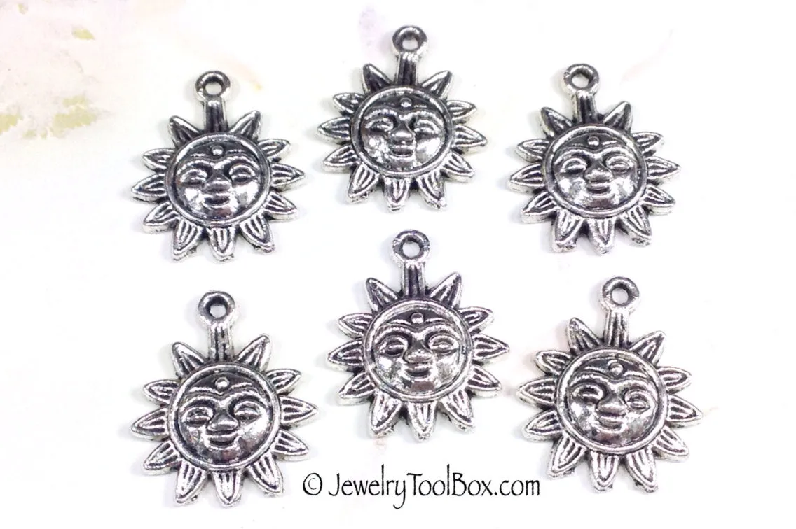 Sun Charms, Antique Silver, Third Eye Motif, Lead Free, 21x17mm, Lot Size 18, #1051