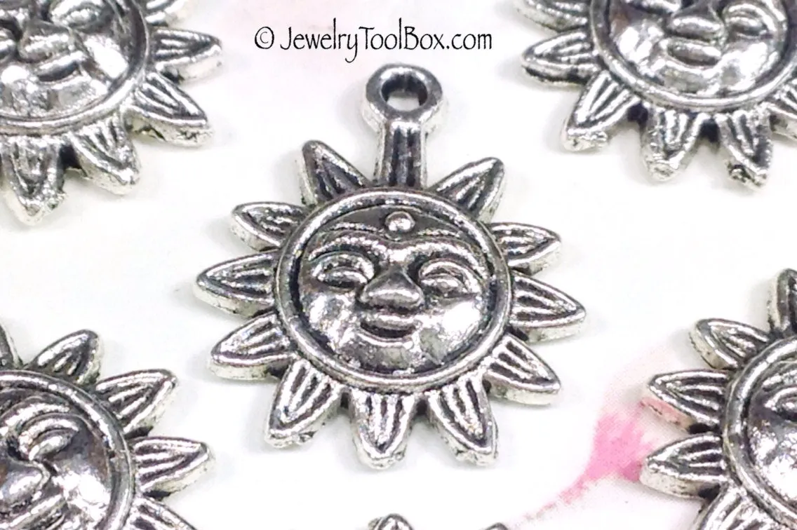 Sun Charms, Antique Silver, Third Eye Motif, Lead Free, 21x17mm, Lot Size 18, #1051