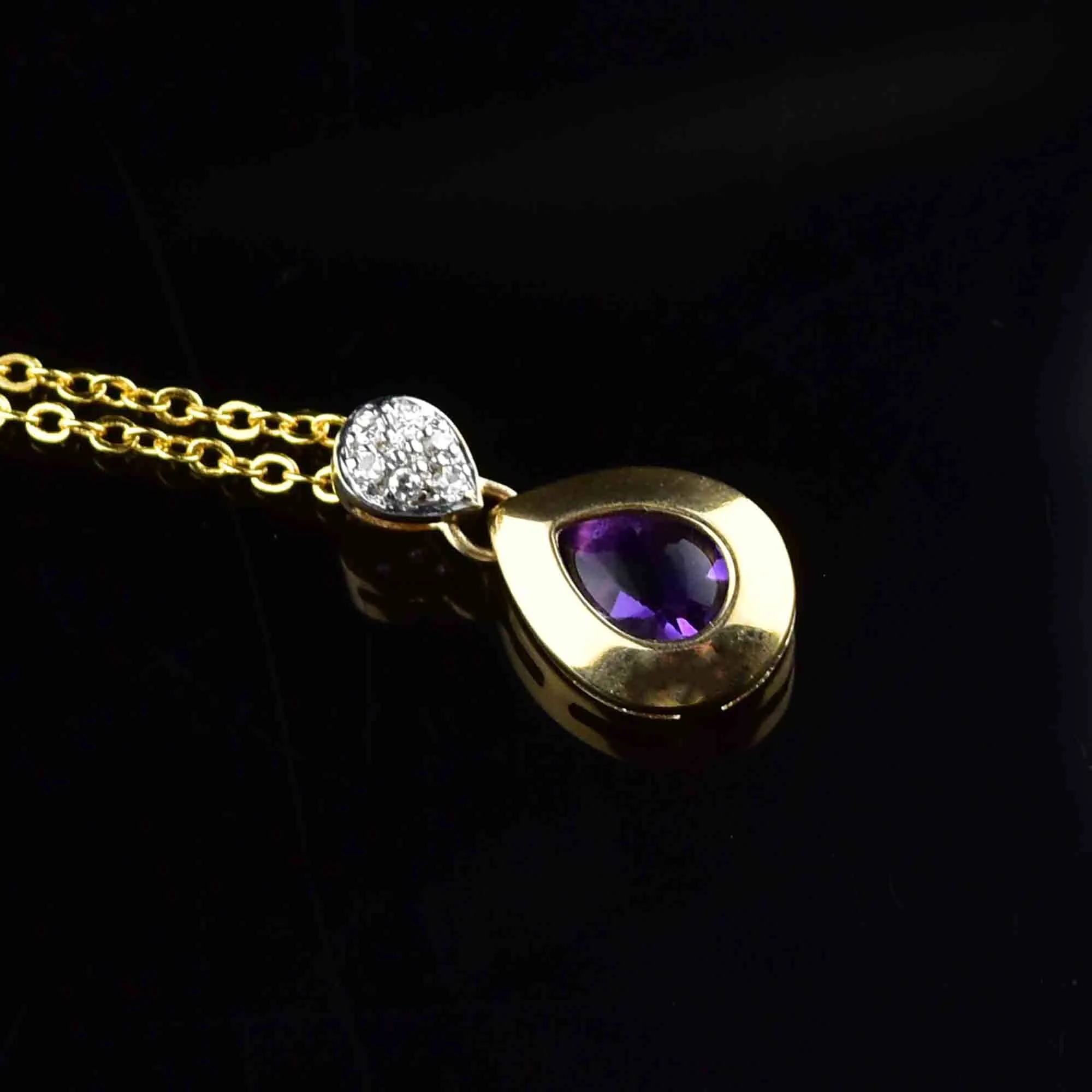 Vintage 14K Gold Diamond Amethyst Pendant Necklace