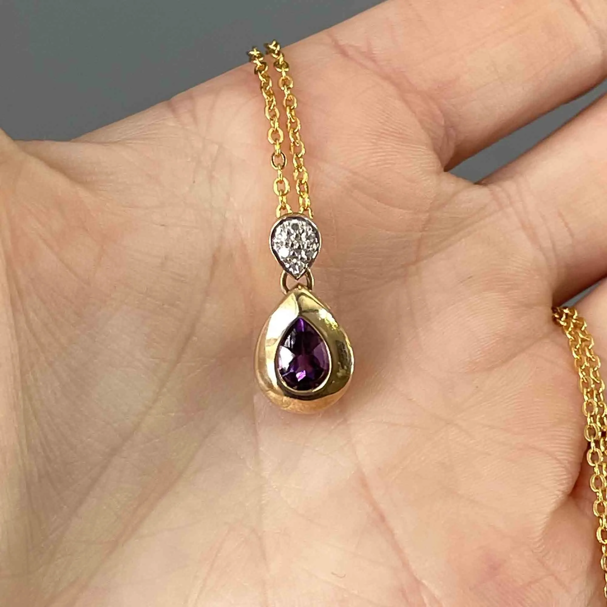 Vintage 14K Gold Diamond Amethyst Pendant Necklace